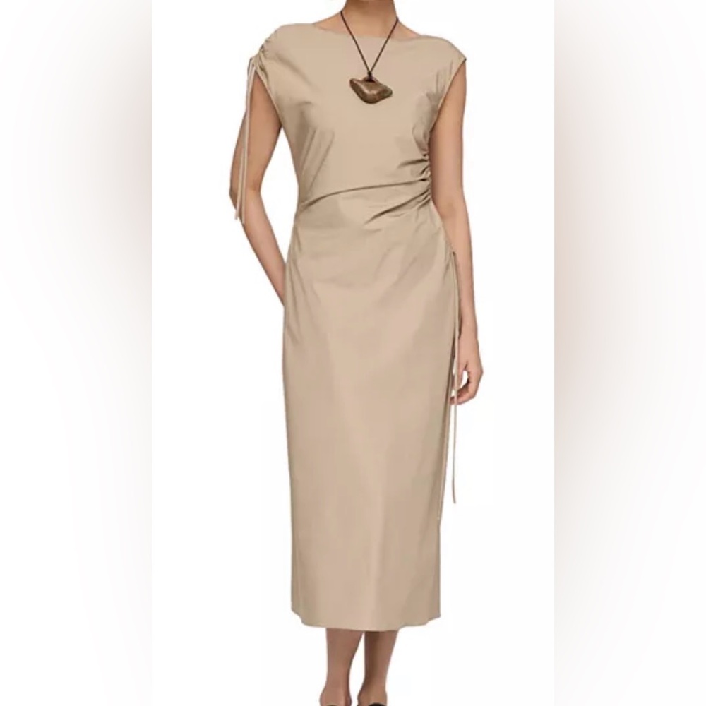 Lafayette 148 New York Gathered Tie Sleeve Midi Dress